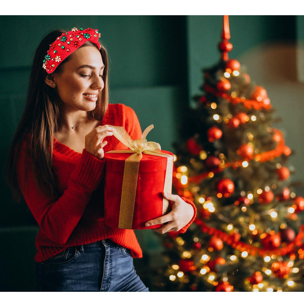 NVENF Christmas bow headband red-green-gold adds sparkle to outfits