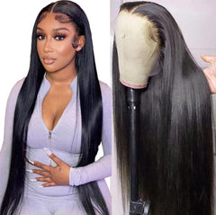 NVL straight lace front wig 22in closeup hairline for natural pre-plucked look.