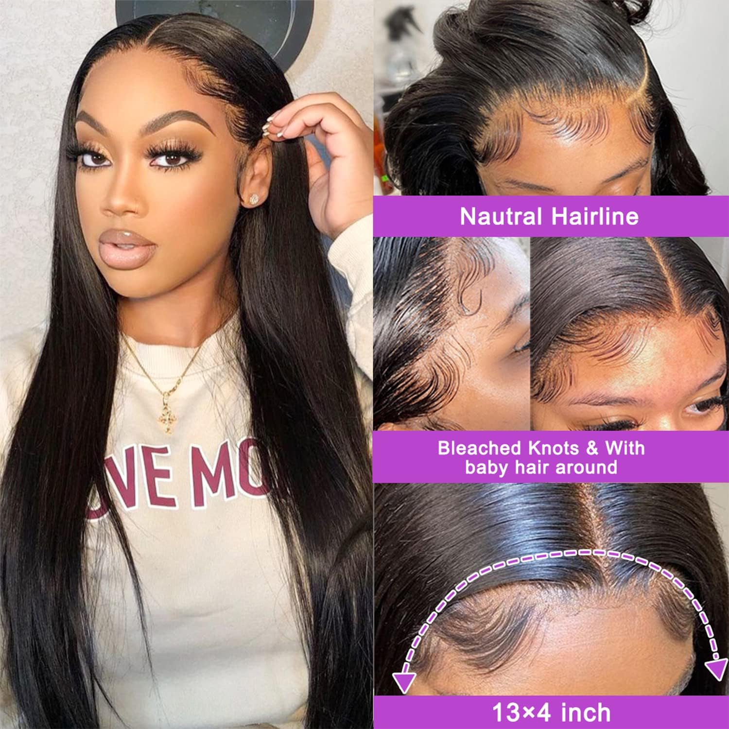 NVL wig worn on model 22in highlighting versatile daily wear.