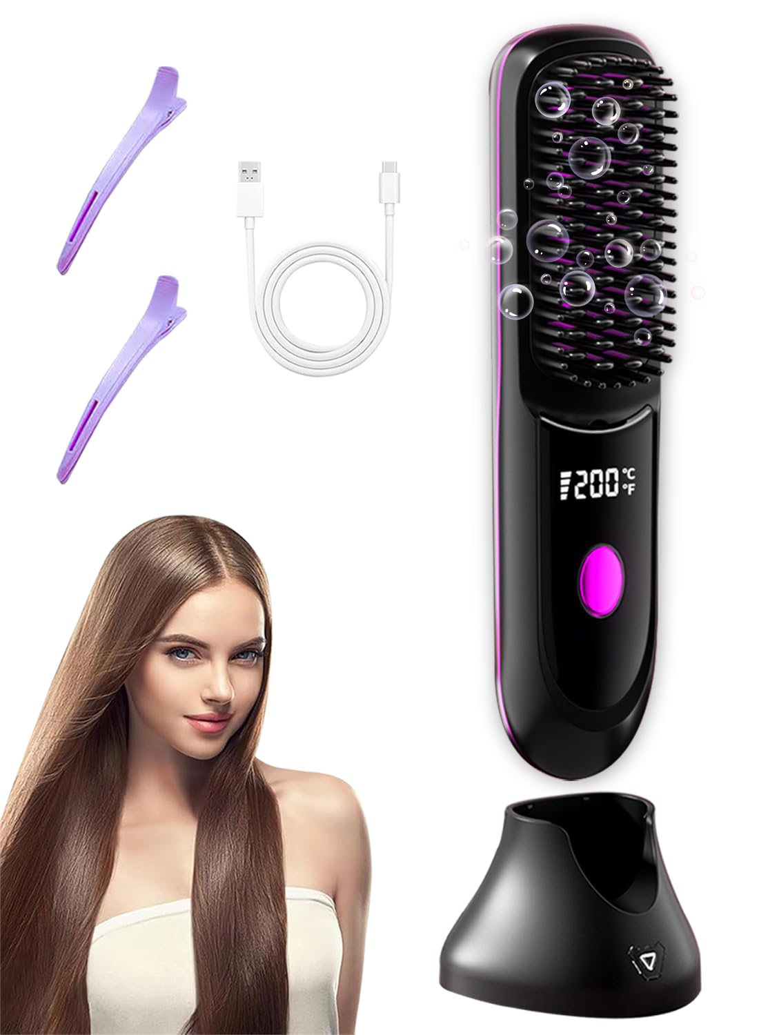 Nvnvske Go Brush Pro cordless front view shows travel-ready compact styling for on-the-go straightening