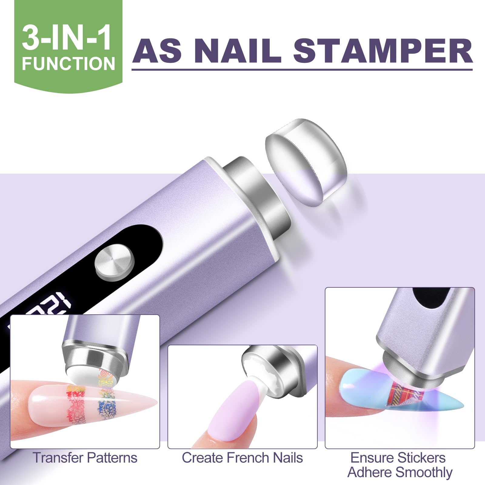 NXJ INFILILA stamping heads area indicates easy replacement to keep nail art going.