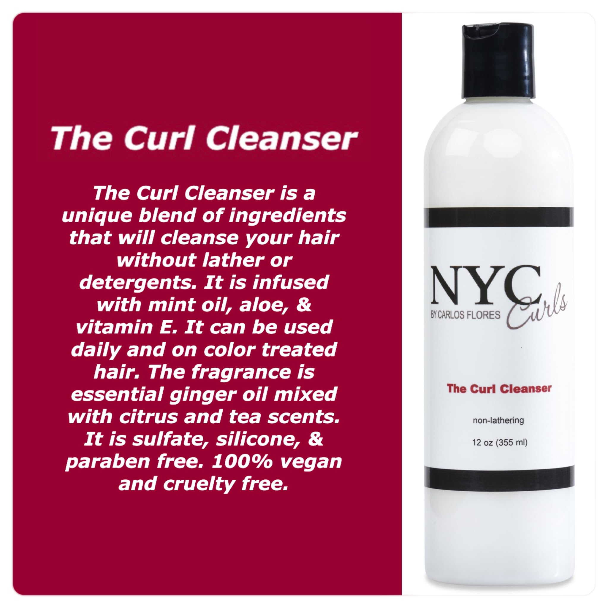 NYC Curls Curl Cleanser ingredients highlight vegan, sulfate-free daily use for curls.