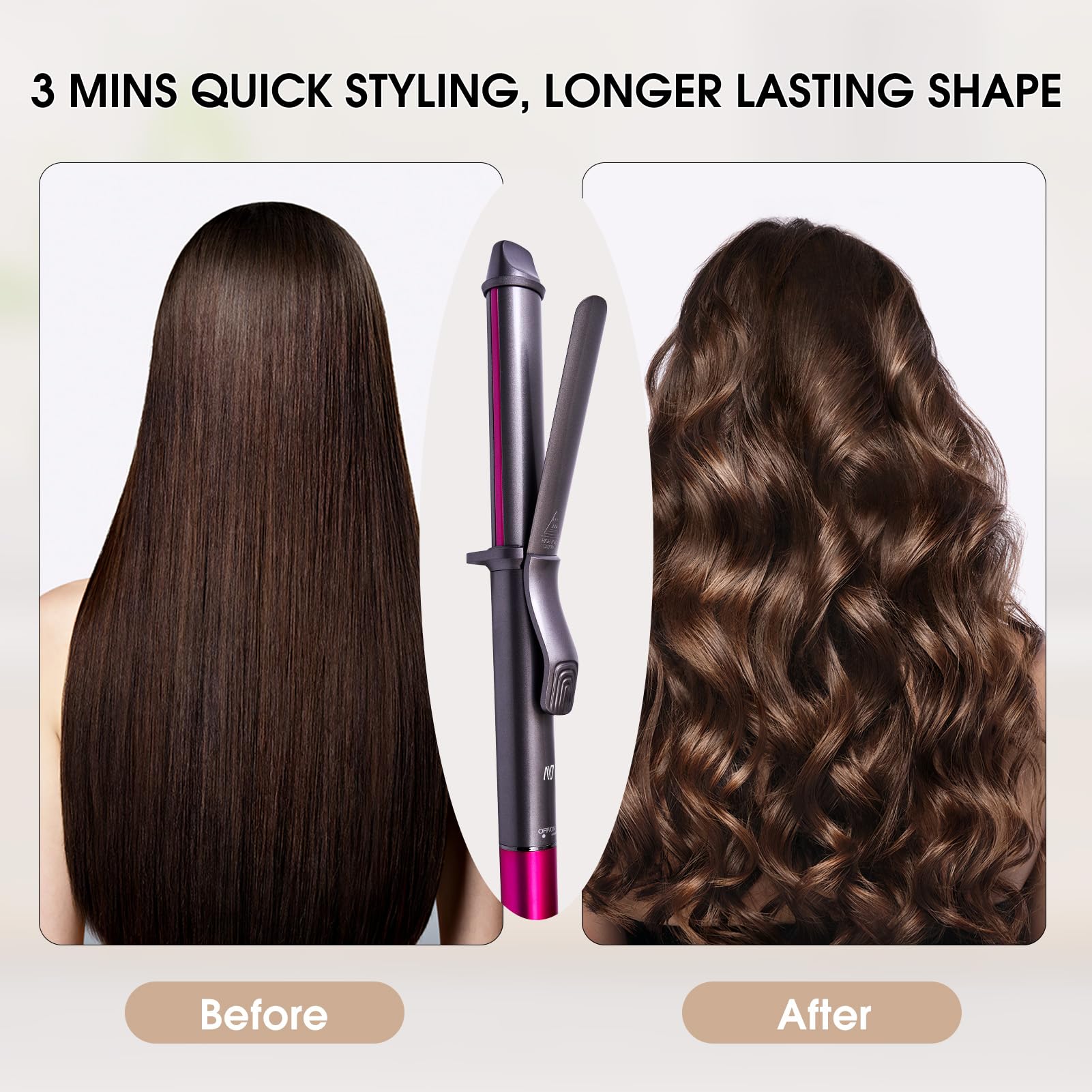 Nycoba Curling Iron 360° swivel cord for flexible styling.