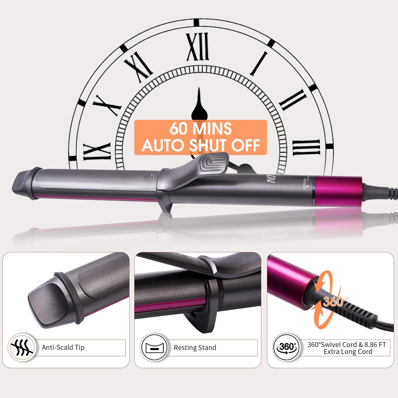 Nycoba curling iron anti-scalding top detail for safer styling