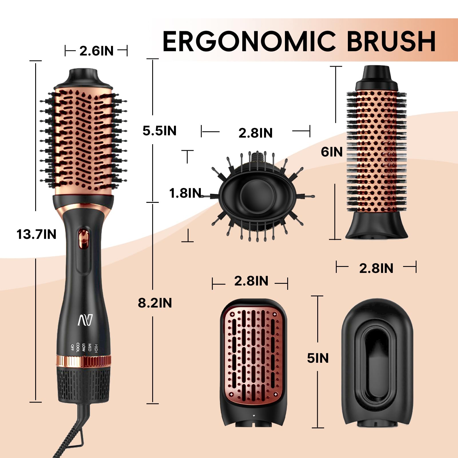 Nycoba hair dryer brush even heat distribution minimizes damage while adding shine.