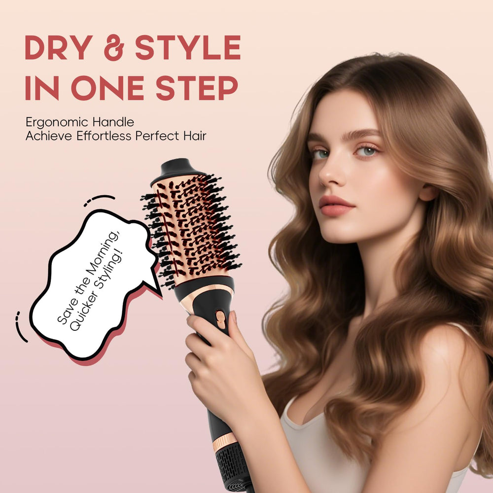 Nycoba hair dryer brush multi-function switch demonstrates easy mode changes for different hair goals.