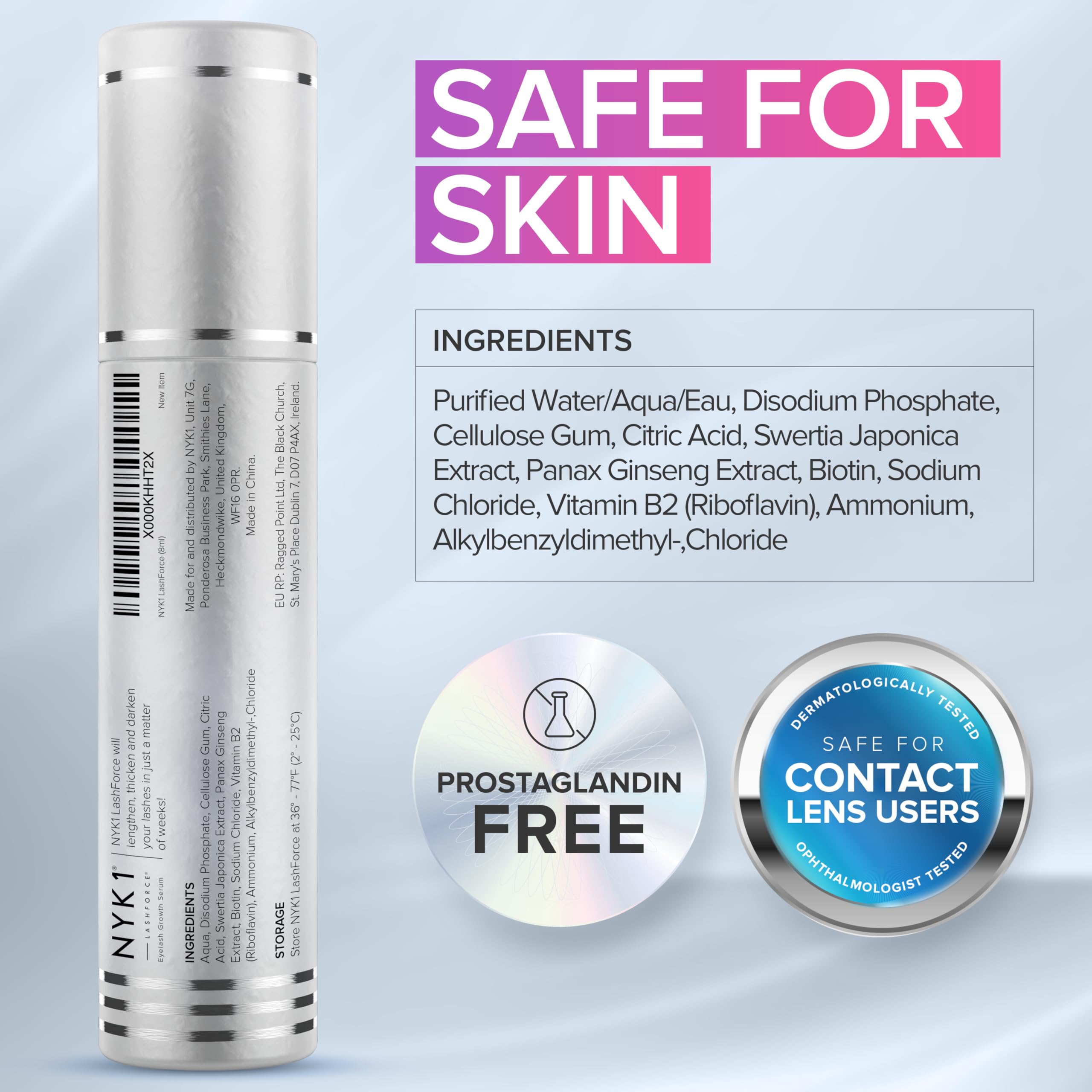 NYK1 LashForce 8ml bottle cutaway shows serum formulation
