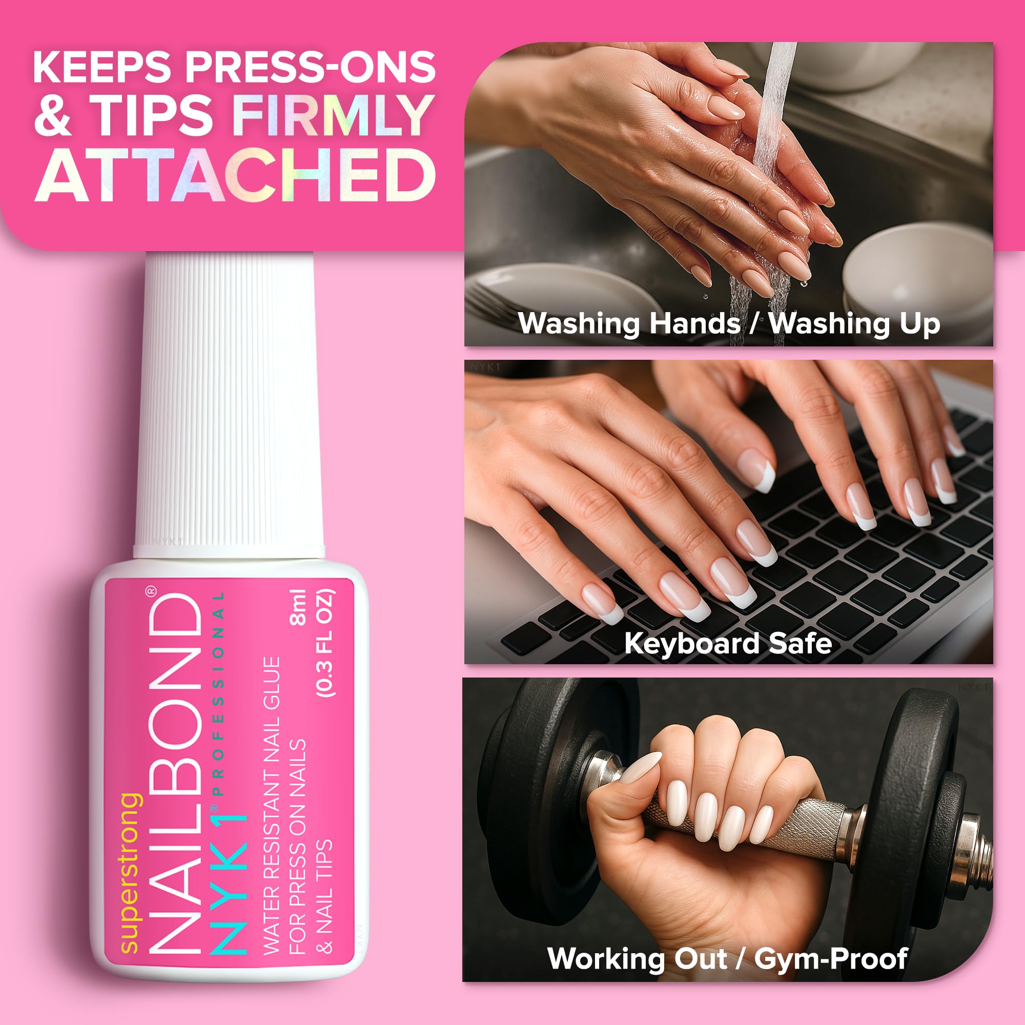 NYK1 NailBond 8ml bottle packaging highlights value and quantity.