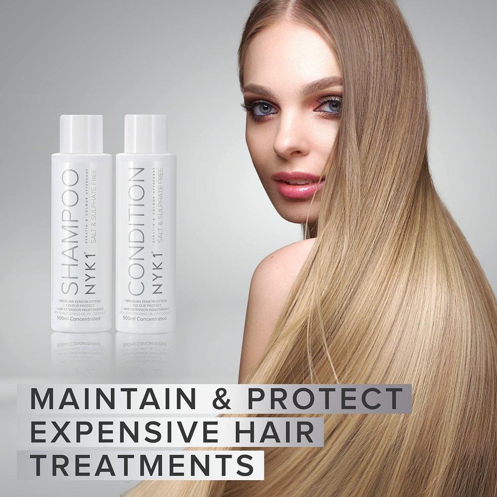 NYK1 sulfate-free conditioner bottle; creamy formula preserves bonds in color-treated hair