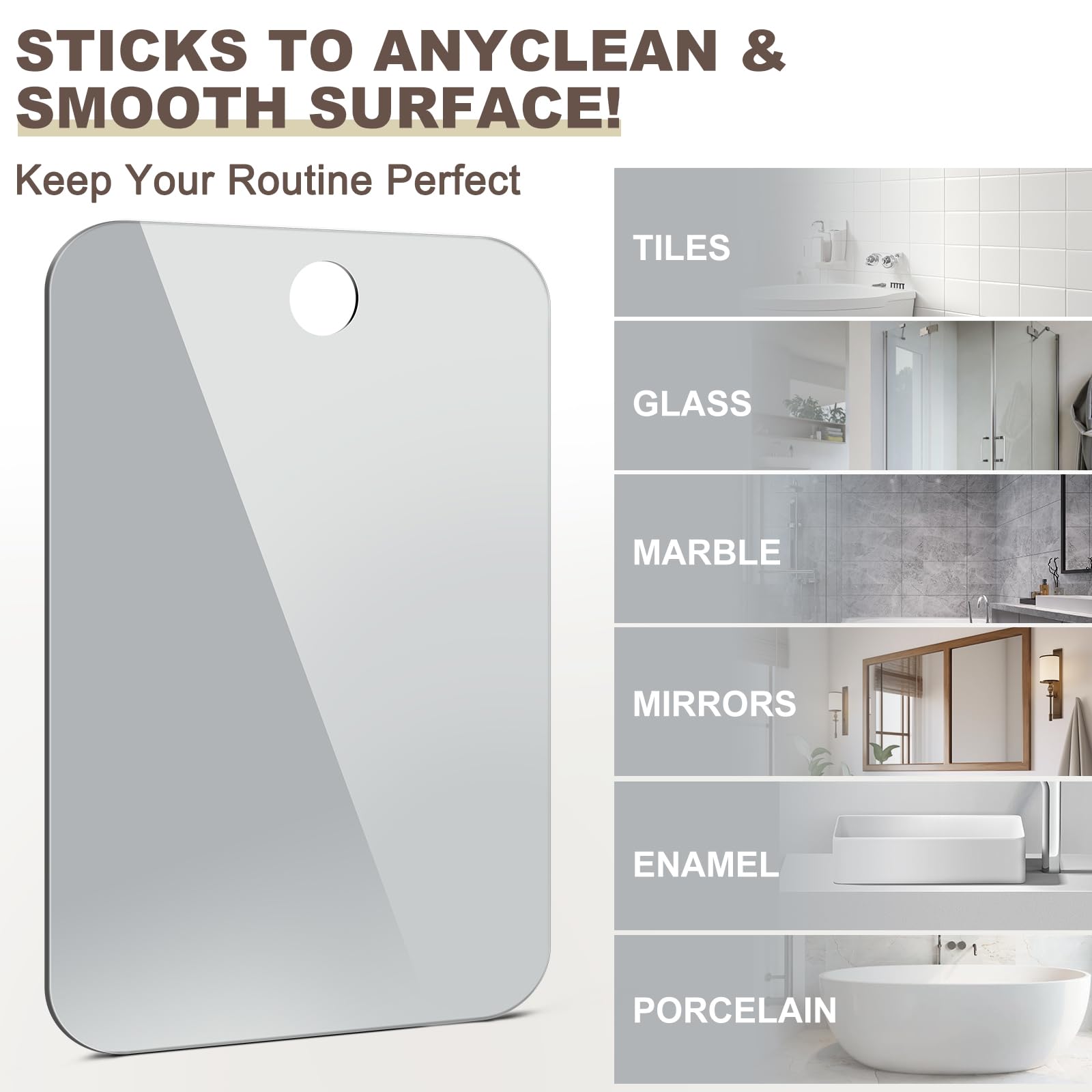 Nyosye fogless crystal-clear surface offers undistorted makeup checks in steamy bathrooms.