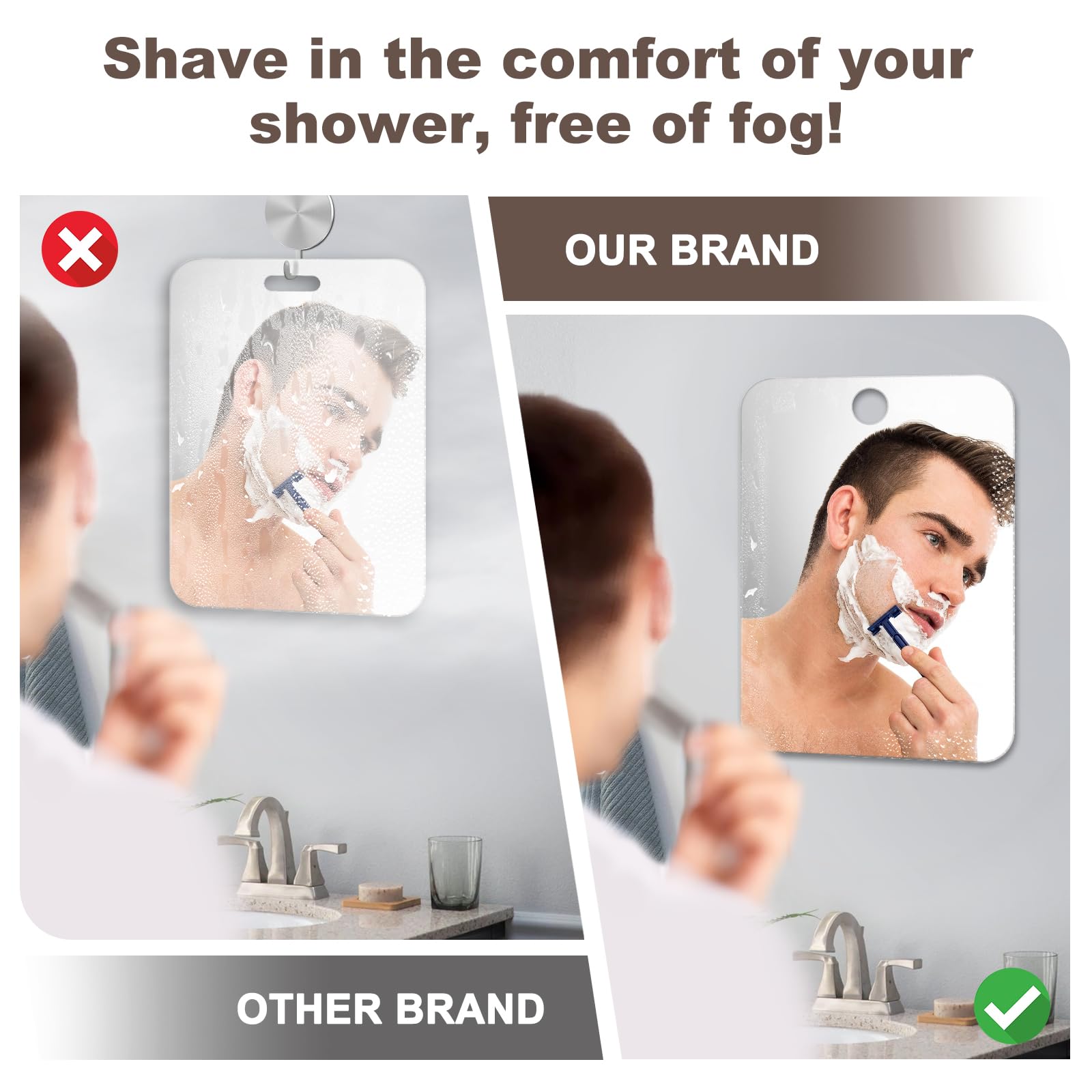 Nyosye fogless minimalist design keeps showers tidy and clutter-free.