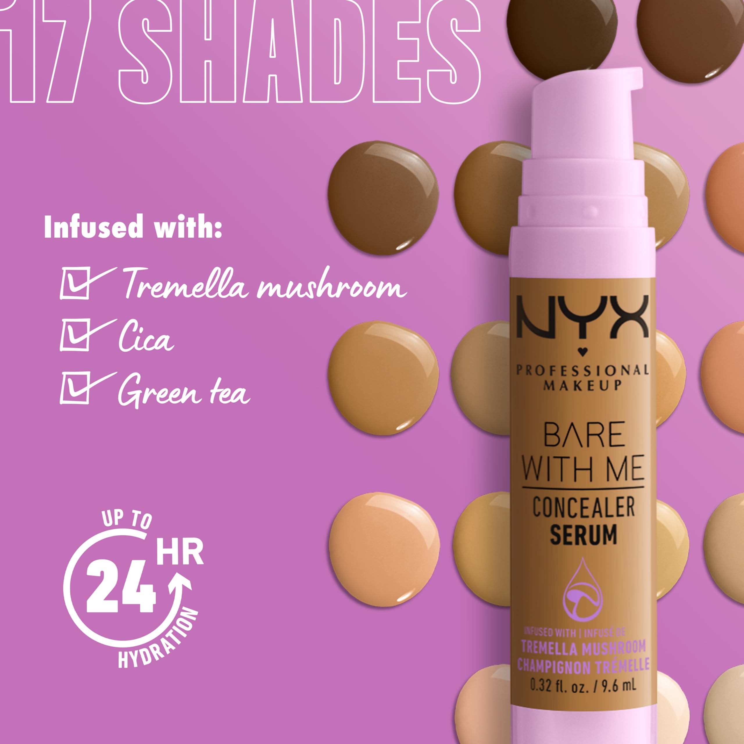 NYX Bare With Me Concealer Serum con tremella, cica y té verde para cuidado suave