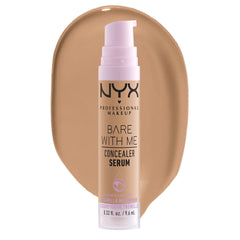 NYX Bare With Me Concealer Serum pump demonstrates lightweight hydration for a smooth base.