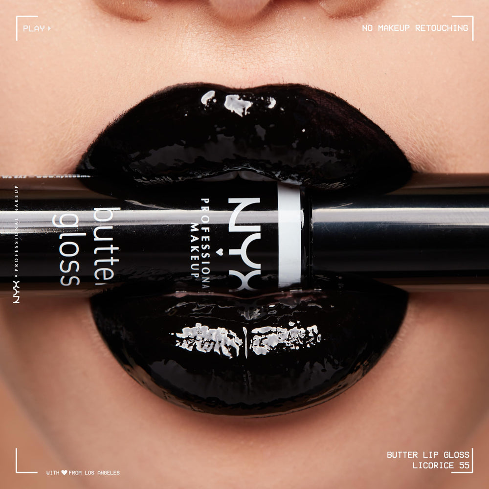 NYX Butter Gloss in Angel Food Cake swatch shows soft, kissable color.