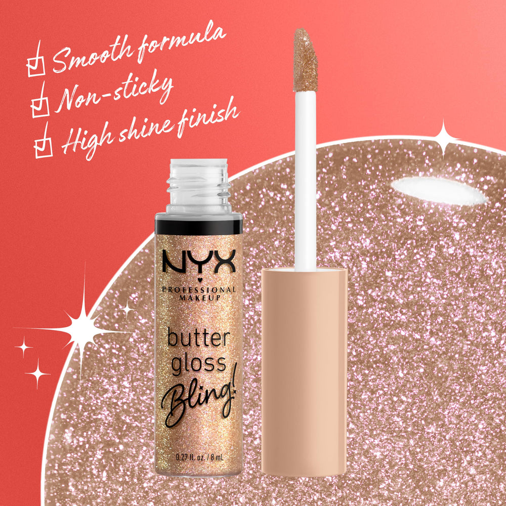 NYX PROFESSIONAL MAKEUP Butter Gloss Bling on lips closeup with glossy shine