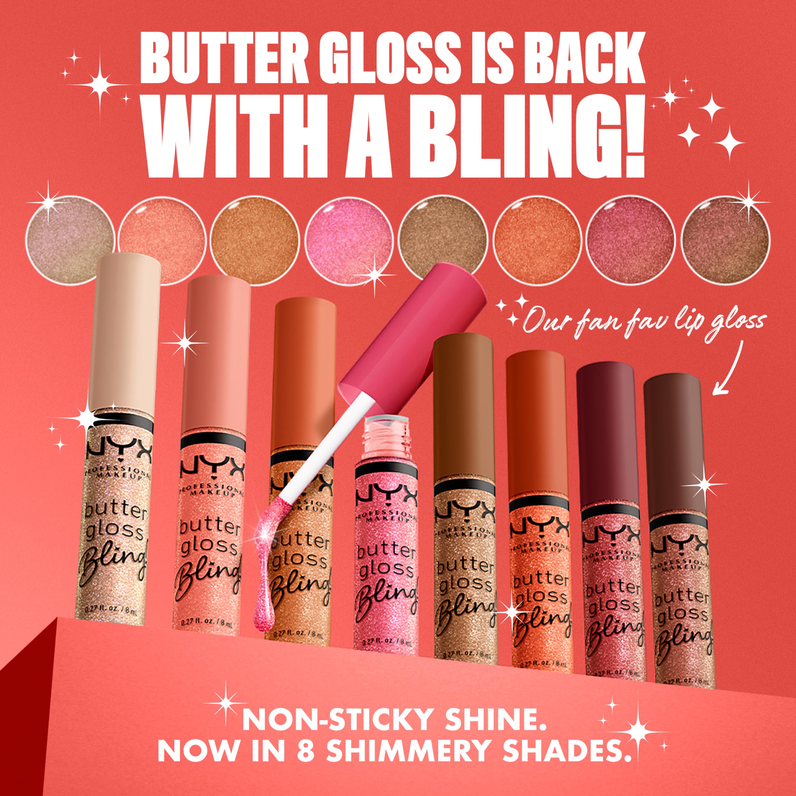 NYX PROFESSIONAL MAKEUP Butter Gloss Bling swatches show vibrant shade options