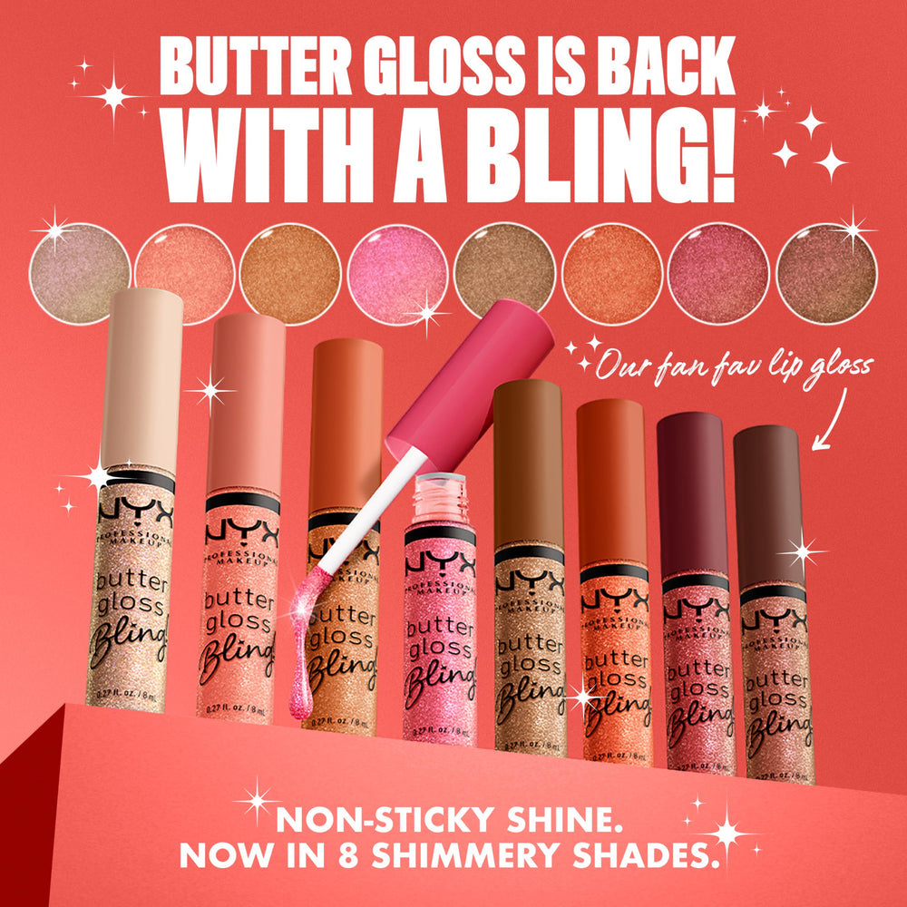 NYX PROFESSIONAL MAKEUP Butter Gloss Bling swatches show vibrant shade options