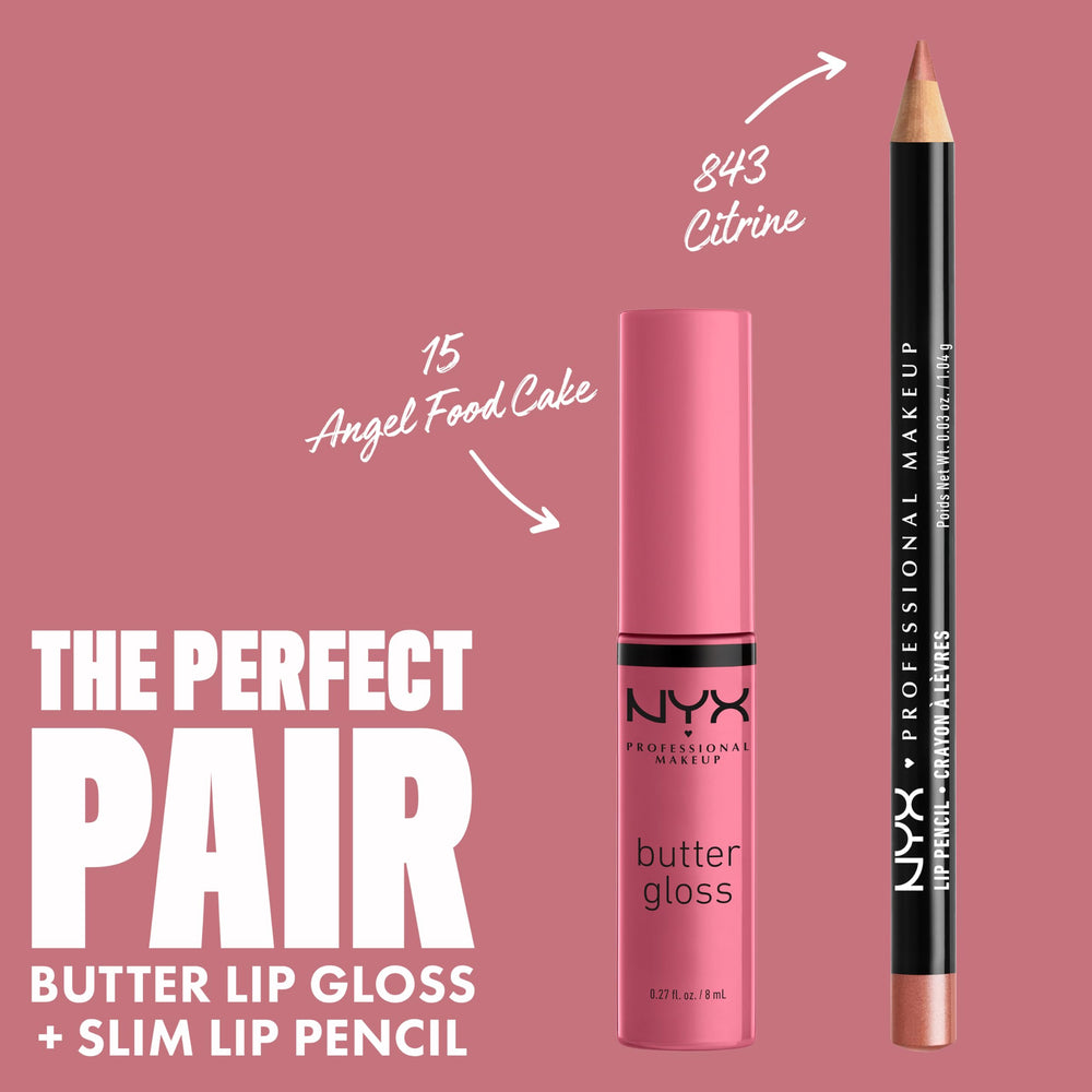 NYX Butter Gloss Angel Food Cake closeup lips shows non-sticky, kissable sheen