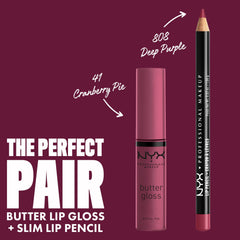 NYX Butter Gloss Cranberry Pie applicator close-up demonstrates smooth, easy application