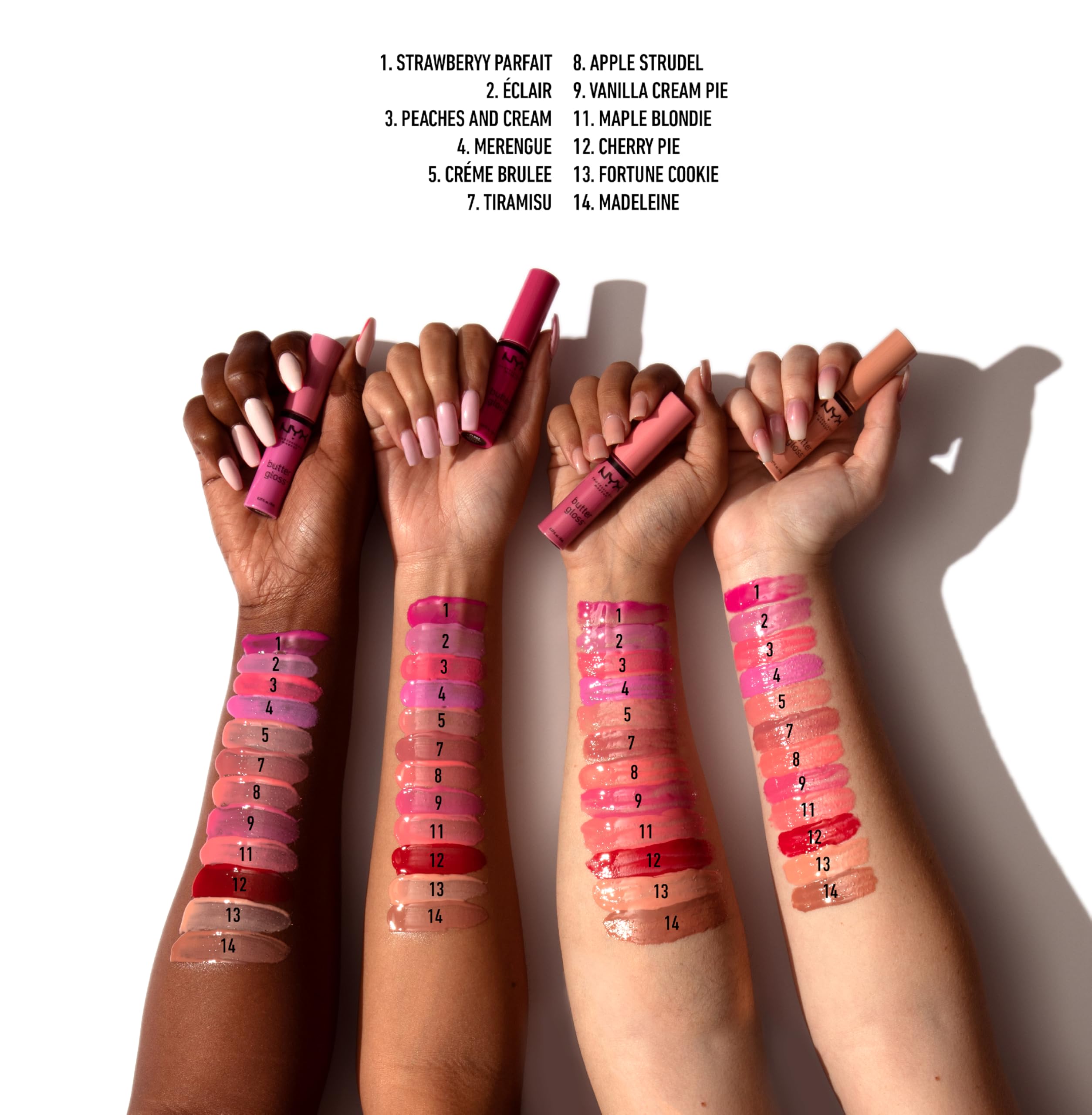 NYX PROFESSIONAL MAKEUP Butter Gloss Creme Brulee kissable lips with comfortable shine.