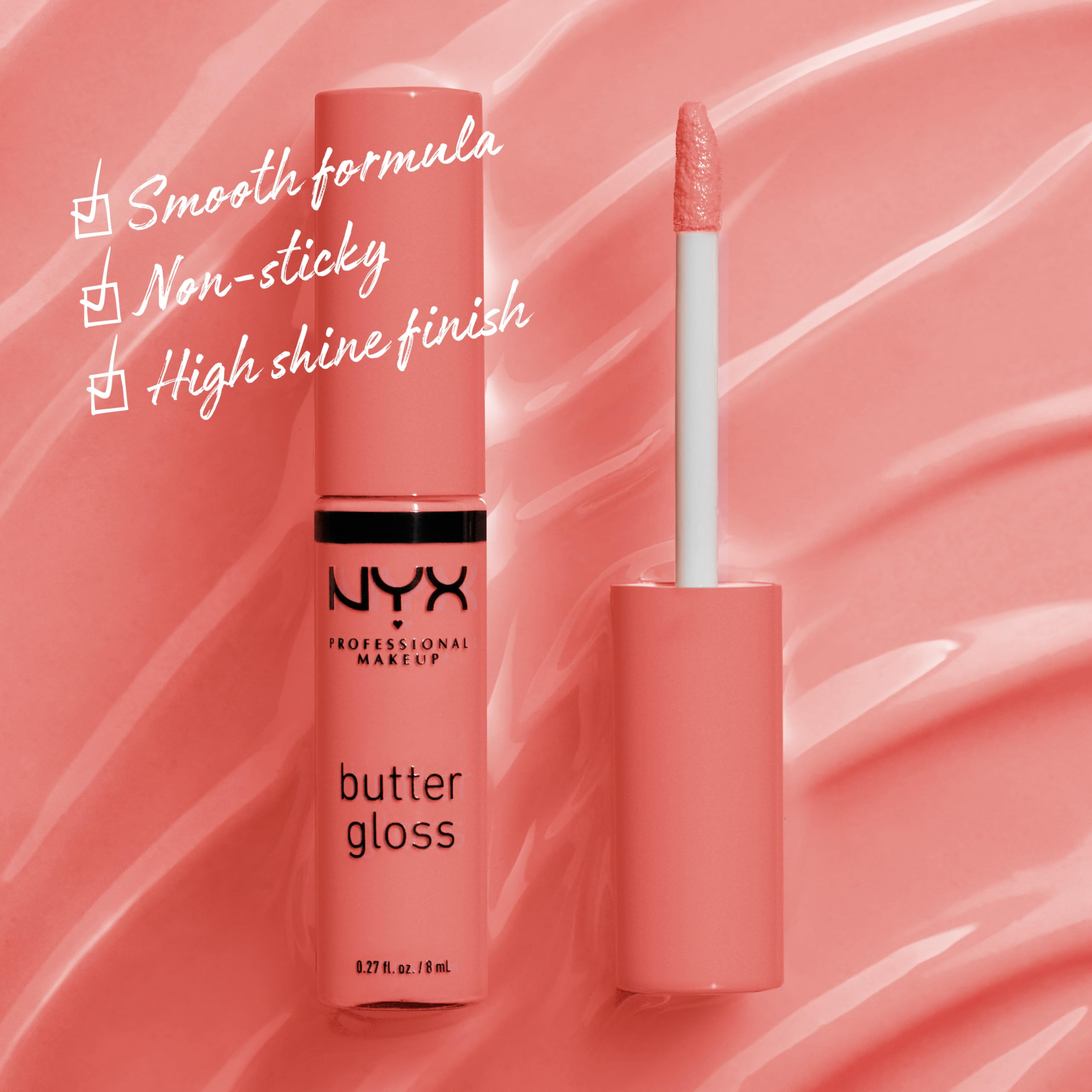 NYX PROFESSIONAL MAKEUP Butter Gloss Creme Brulee natural wand application for smooth, creamy gloss.