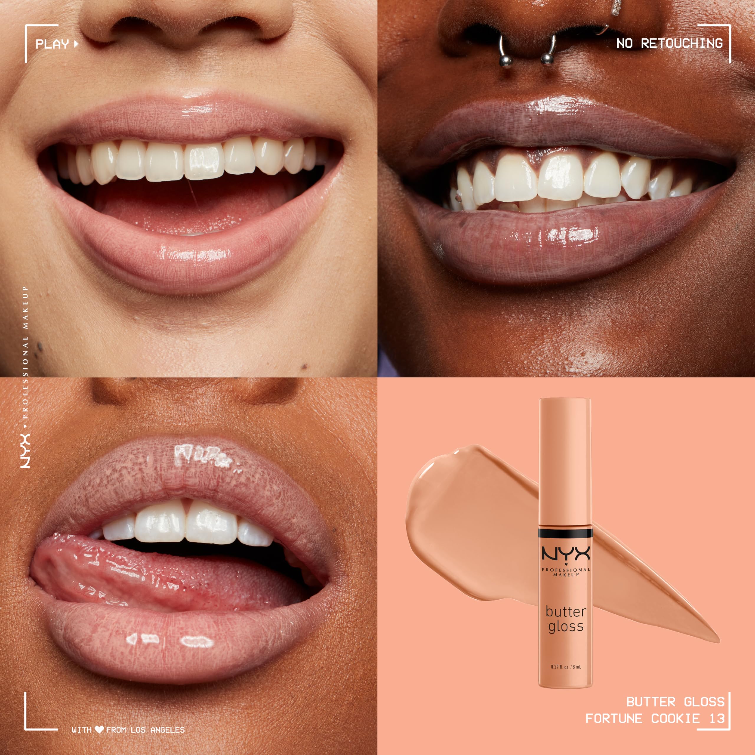 NYX Butter Gloss Fortune Cookie applicator close-up showing smooth non-sticky texture