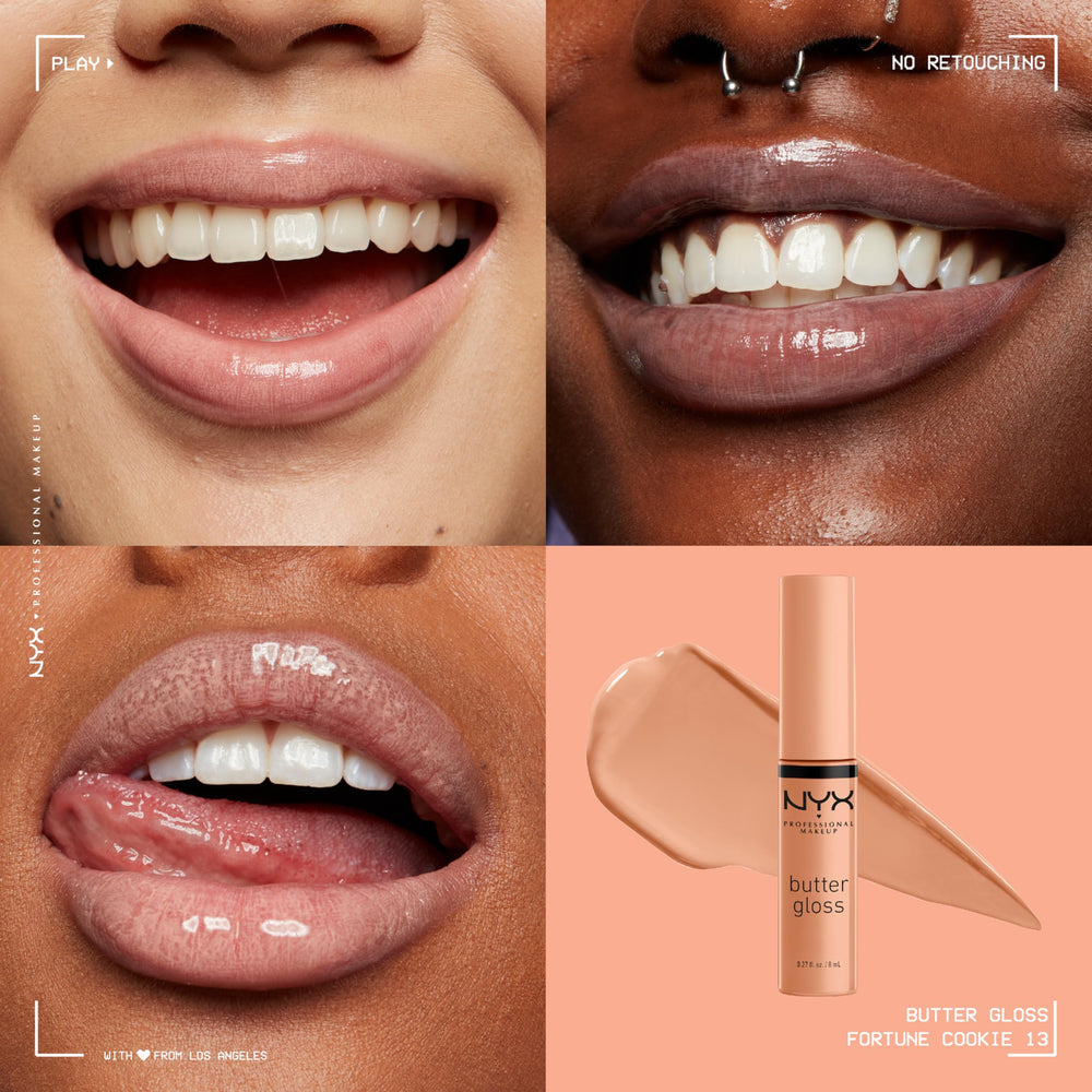 NYX Butter Gloss Fortune Cookie applicator close-up showing smooth non-sticky texture