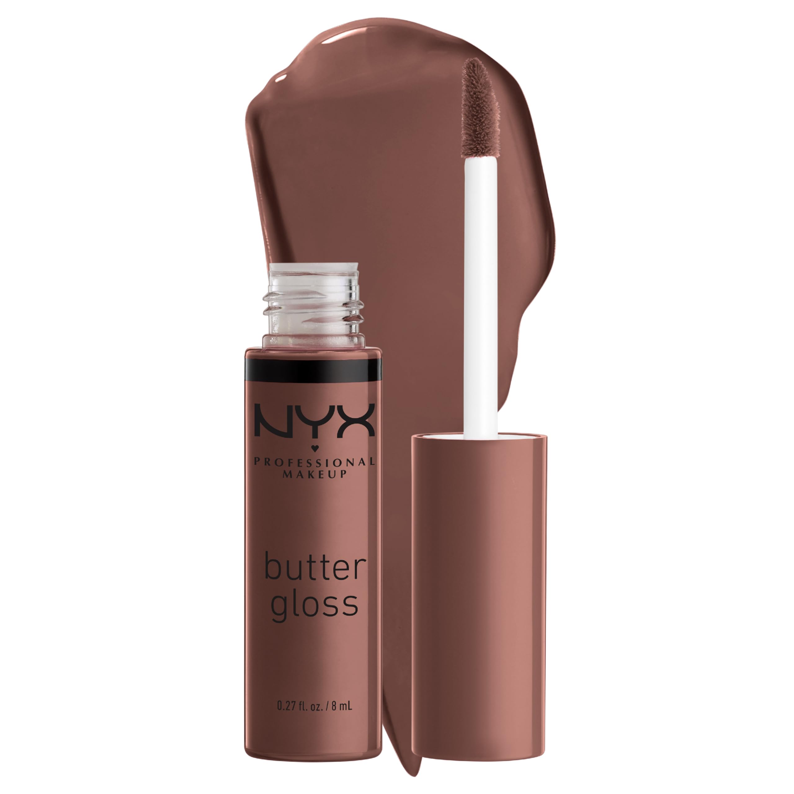 NYX Butter Gloss Ginger Snap application on lips for silky non-sticky shine.