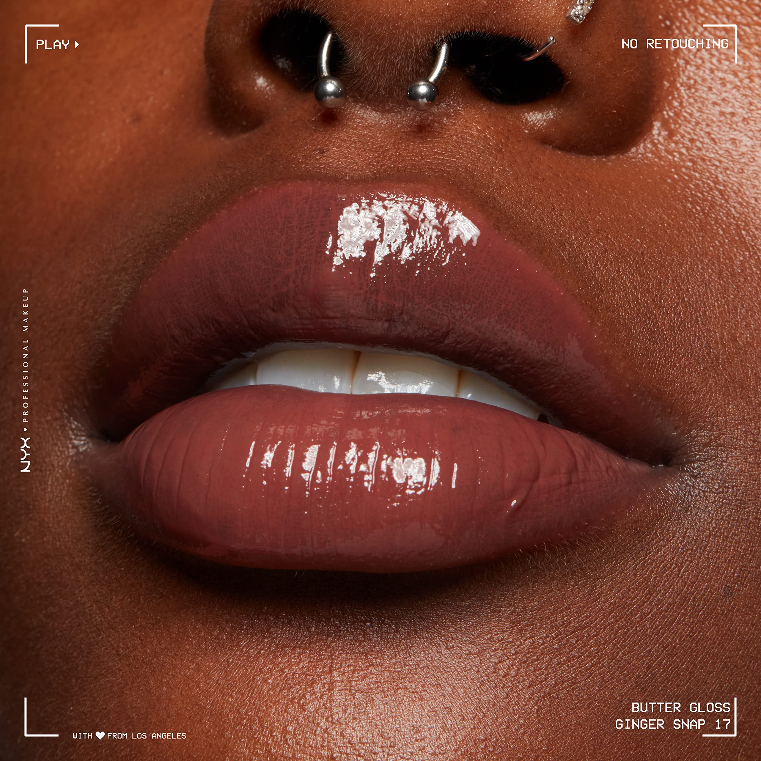 NYX Butter Gloss Ginger Snap side profile highlights even coverage on contours.