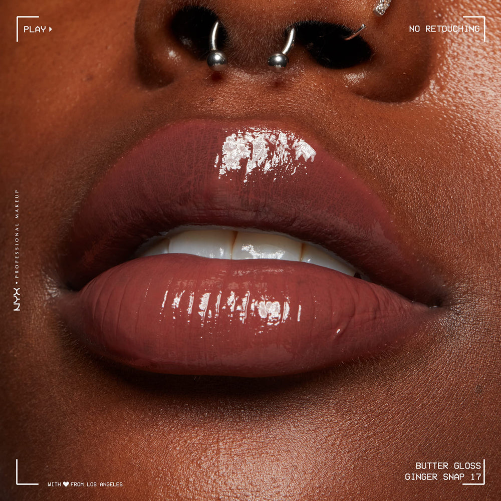 NYX Butter Gloss Ginger Snap side profile highlights even coverage on contours.