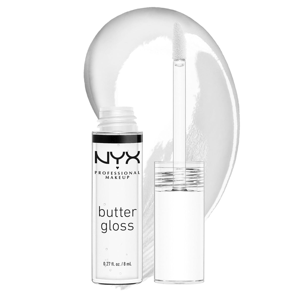 NYX PROFESSIONAL MAKEUP Butter Gloss Sugar Glass clear bottle gleams with a glossy finish