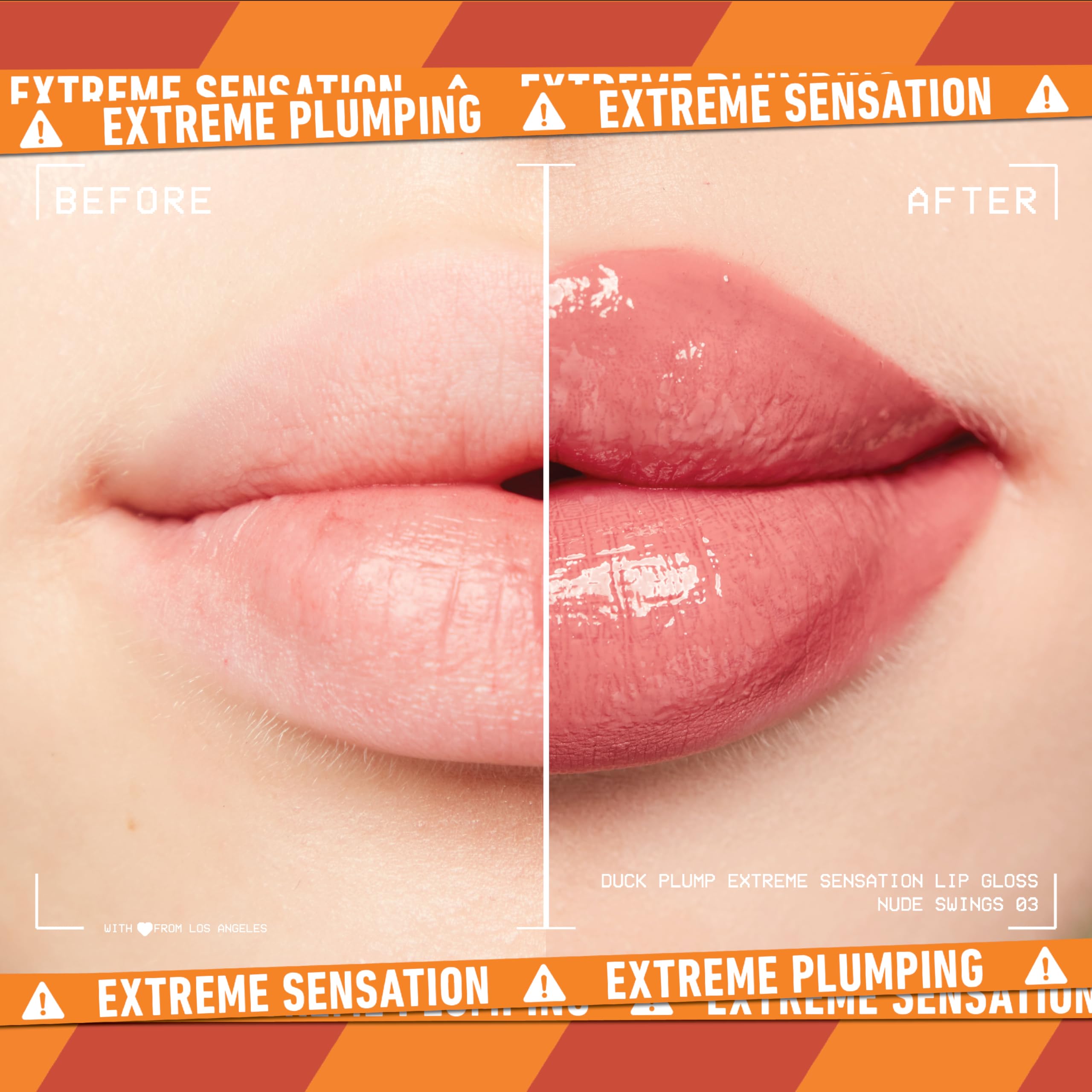 NYX Duck Plump extreme sensation application captures one-swipe lip gloss for dramatic shine.
