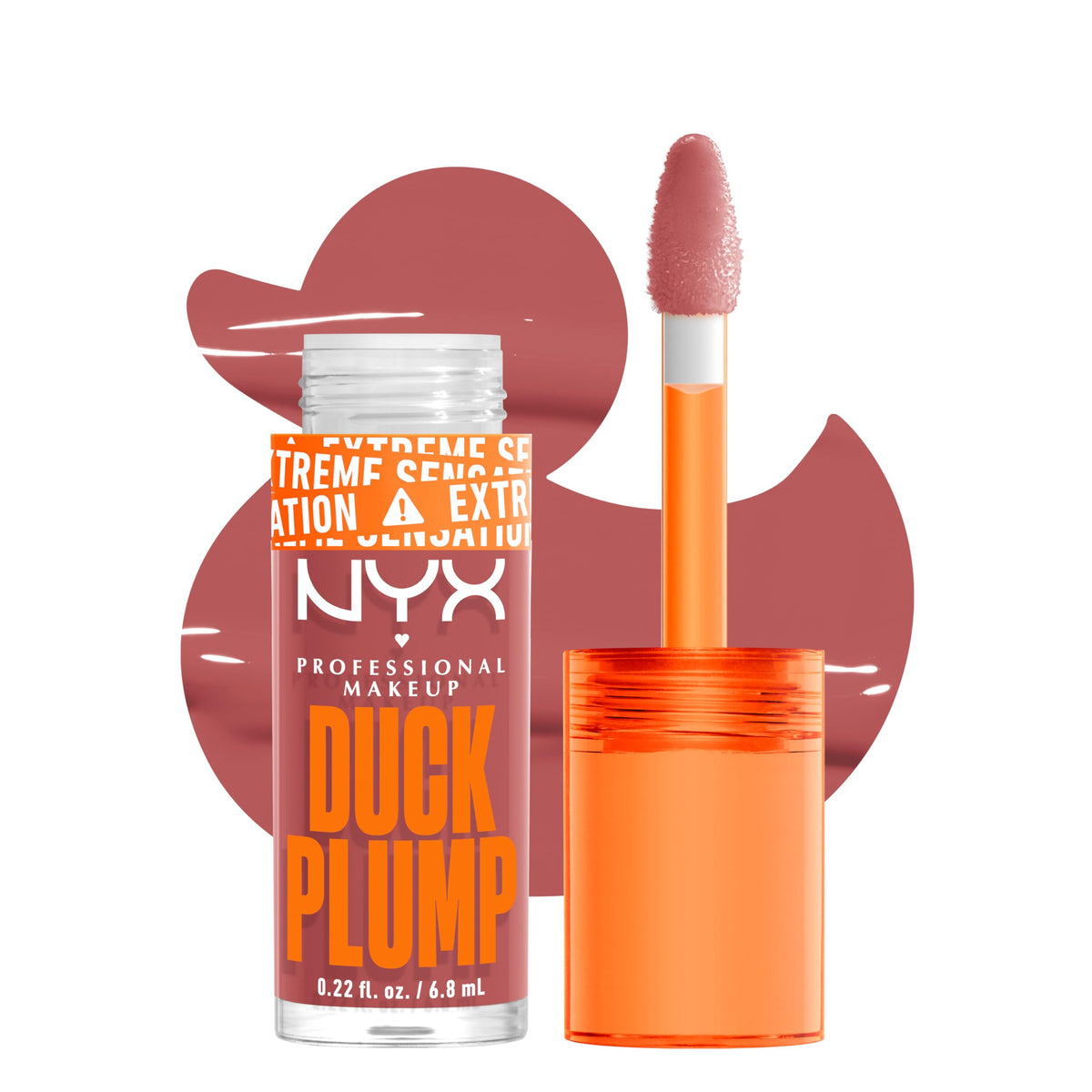NYX Duck Plump ginger swatch shows bold color with instant plump sensation.