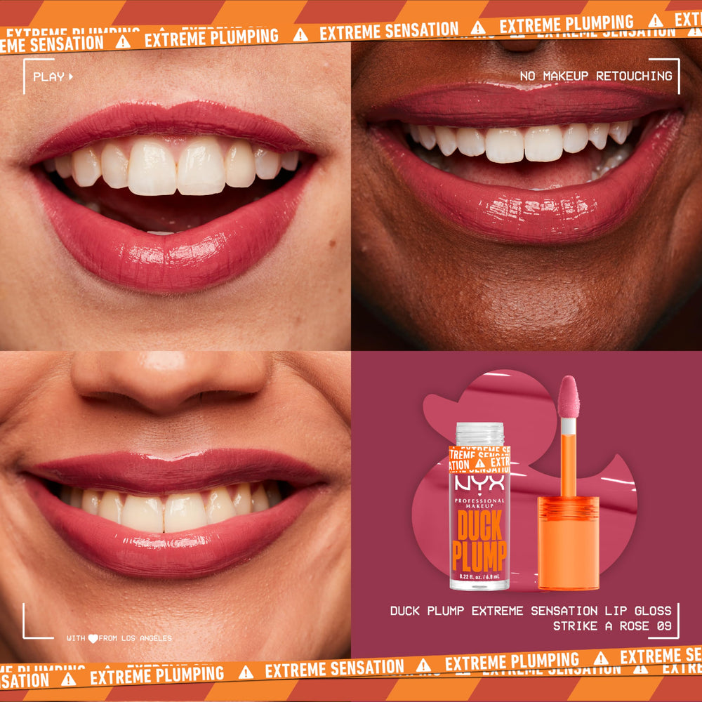 Close-up of spicy ginger tingling on lips with NYX Duck Plump Gloss
