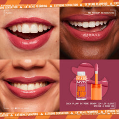 Close-up of spicy ginger tingling on lips with NYX Duck Plump Gloss