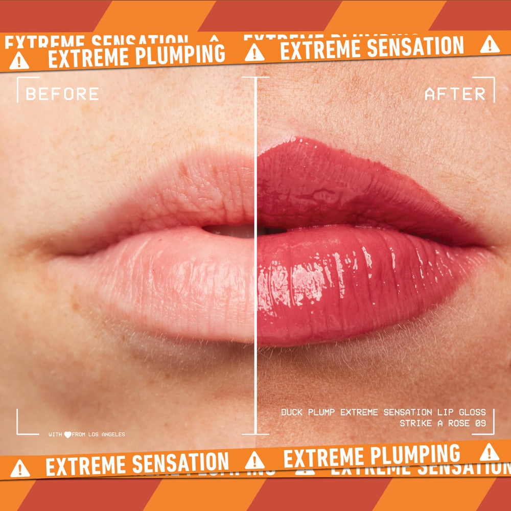 NYX Duck Plump Gloss Strike A Rose swatch reveals bold pigment and ginger plump