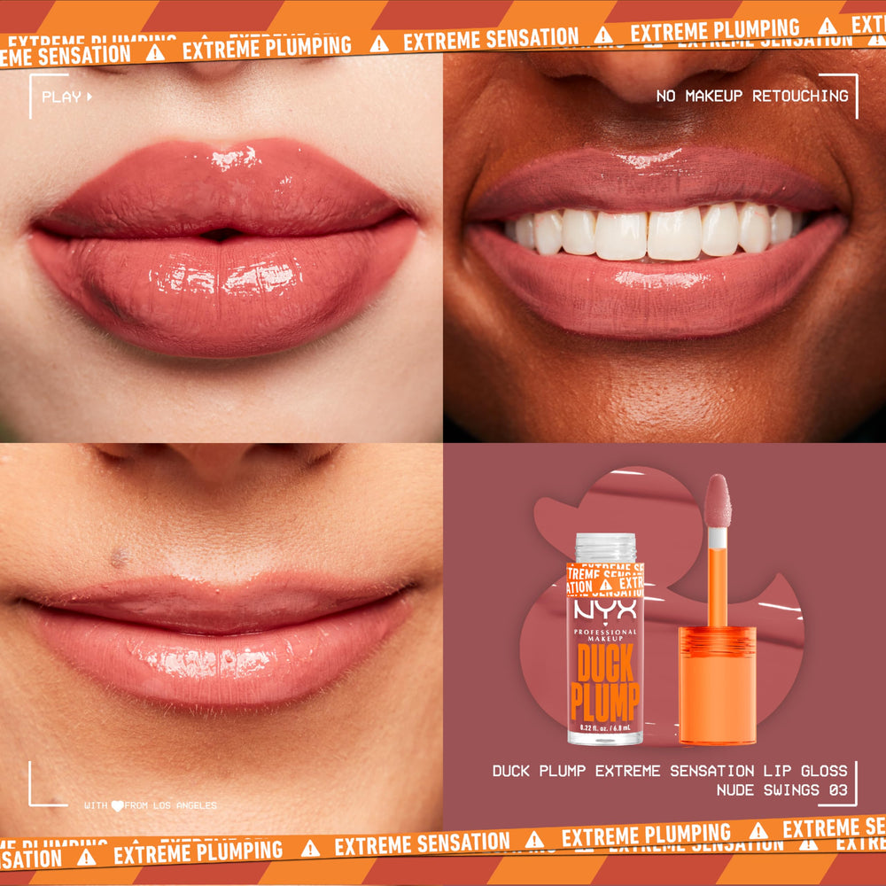 NYX Duck Plump high pigment shades nude swings showcase rich color payoff.