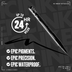 NYX Epic Ink Liner brush close-up showing flexible tip for fluid strokes.