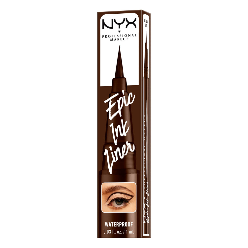 NYX Epic Ink Liner milk chocolate cat-eye moment at outer corner.