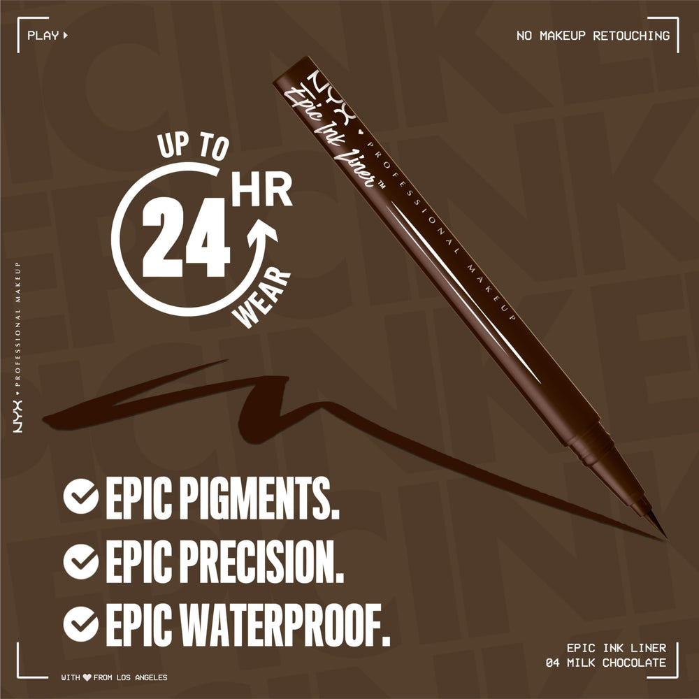 NYX Epic Ink Liner milk chocolate waterproof swatch demonstrates durable wear.