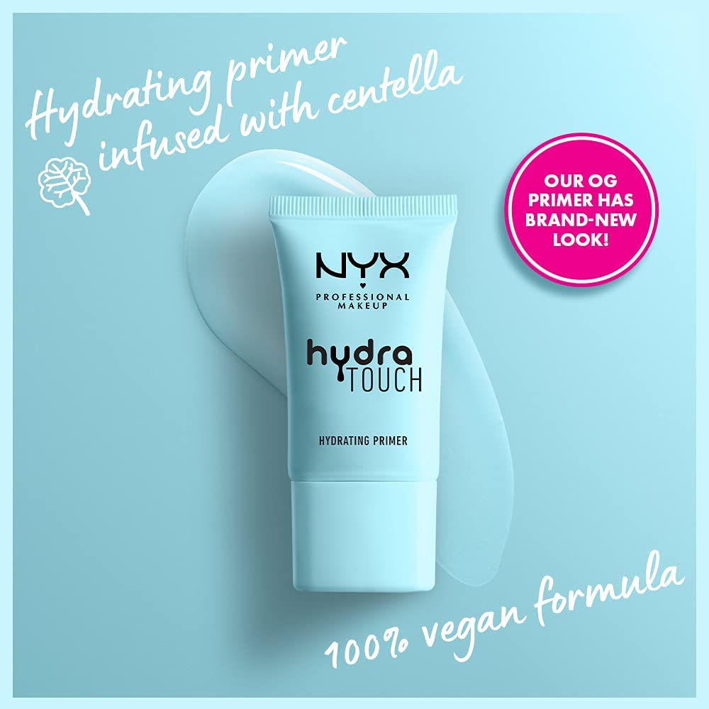 NYX Hydra Touch Primer application panel shows smooth base in progress.