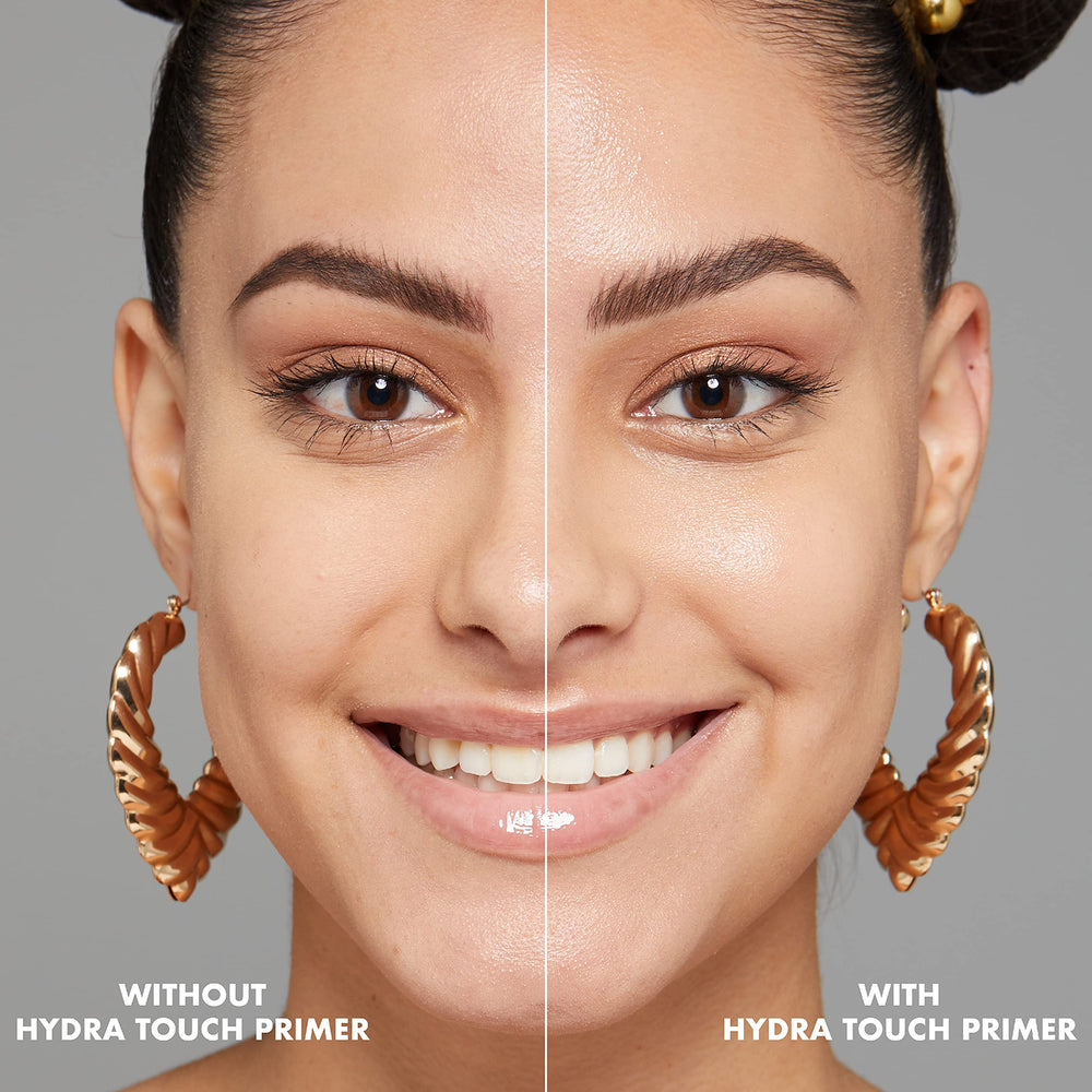 NYX Hydra Touch Primer close-up highlights chamomile, ginseng, licorice extracts for nourished-looking skin.