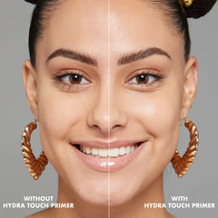 NYX Hydra Touch Primer close-up highlights chamomile, ginseng, licorice extracts for nourished-looking skin.