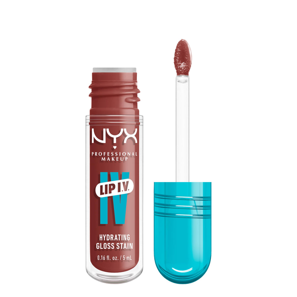 NYX Lip IV Hydrating Glossy Lip Stain Hydra Honey brown pout with instant wet shine