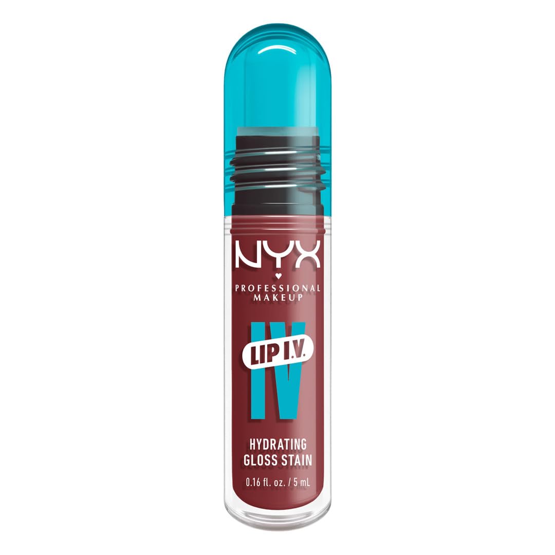 NYX Lip IV application close-up showing wet shine and gloss