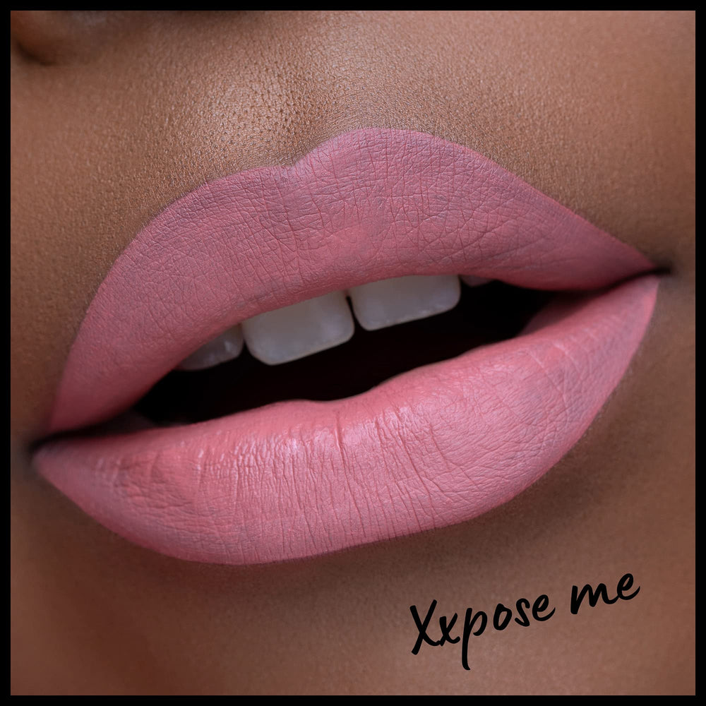 Close-up of NYX Lip Lingerie XXL Peach Pink application with smooth matte finish