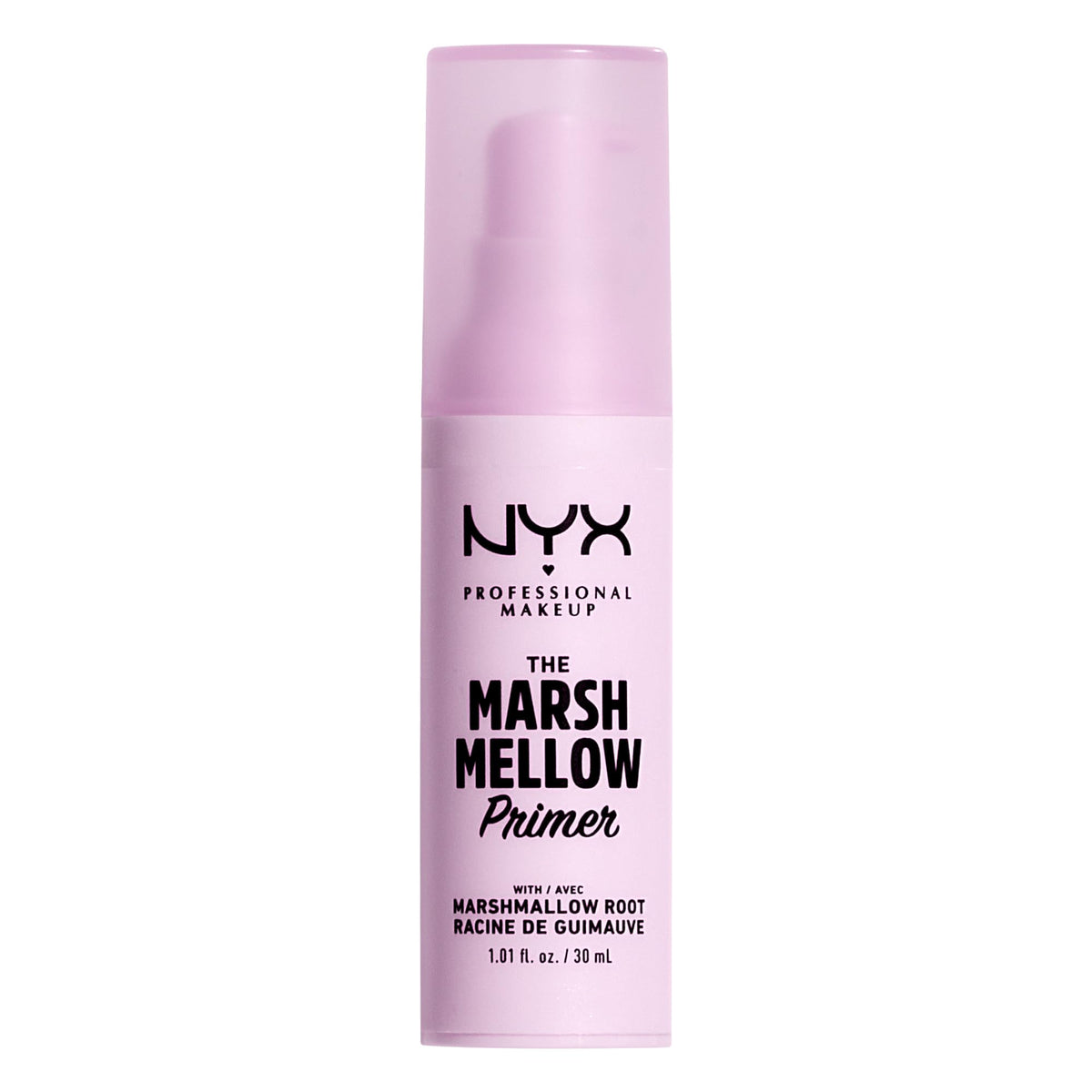 NYX Marshmellow Primer bottle close-up showing smoothing benefits for makeup application.