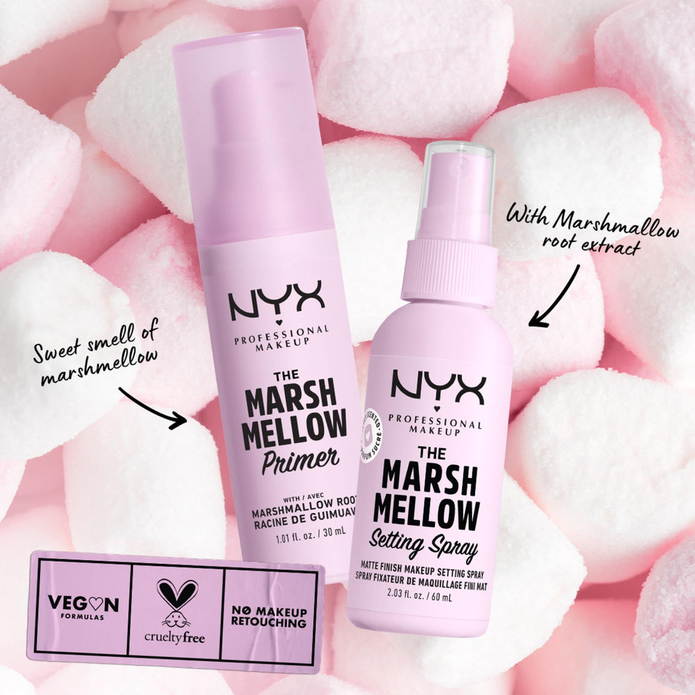 NYX Marshmellow Primer with makeup swatch demonstrates color correction support.