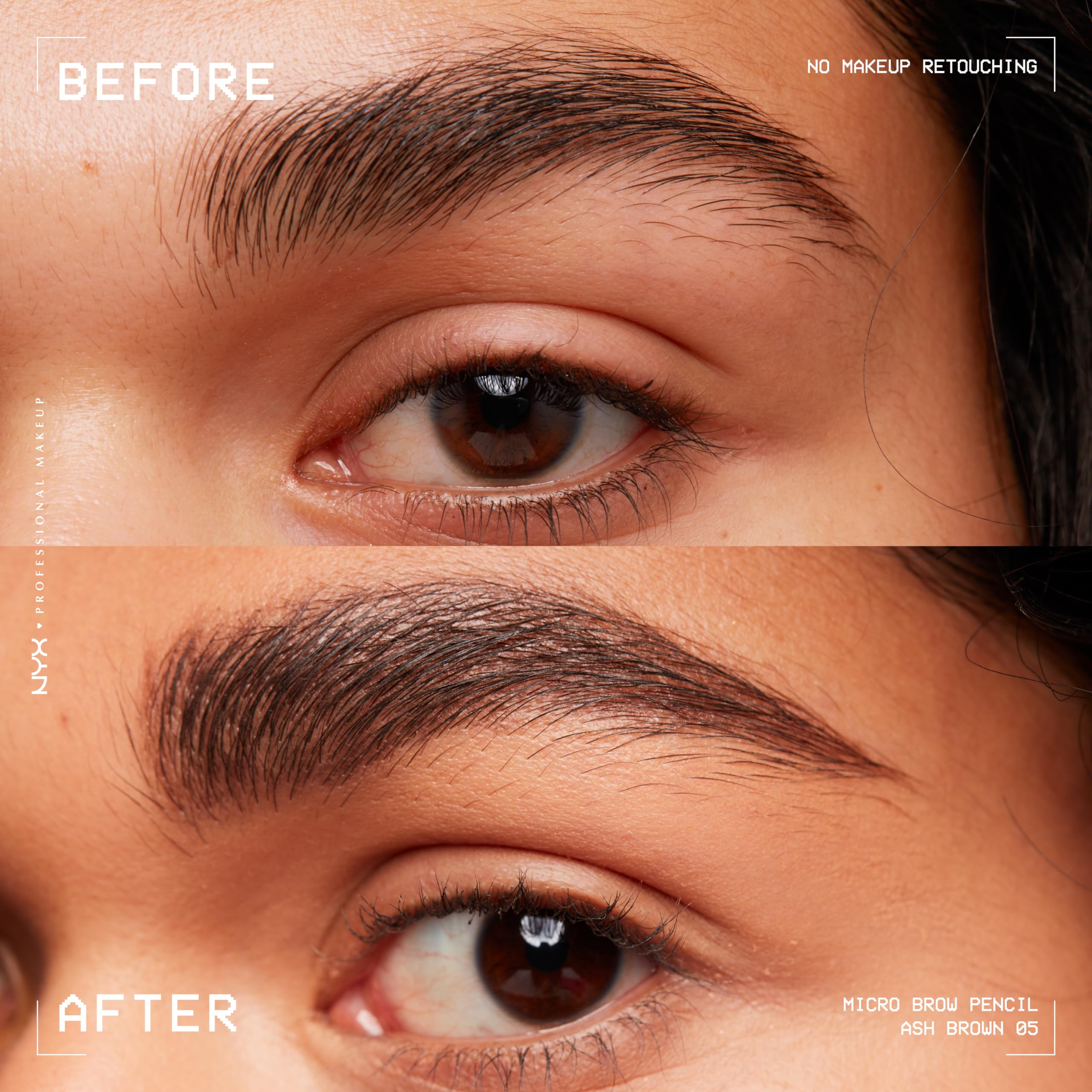 NYX Micro Brow Pencil Ash Brown swatch showing color match and fill