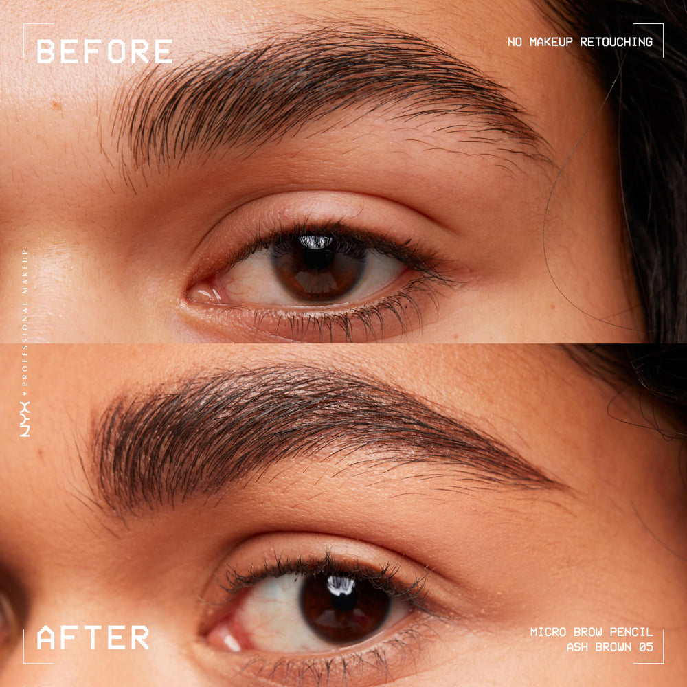 NYX Micro Brow Pencil Ash Brown swatch showing color match and fill